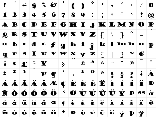 Goudy Stout PLC Regular  glyph index