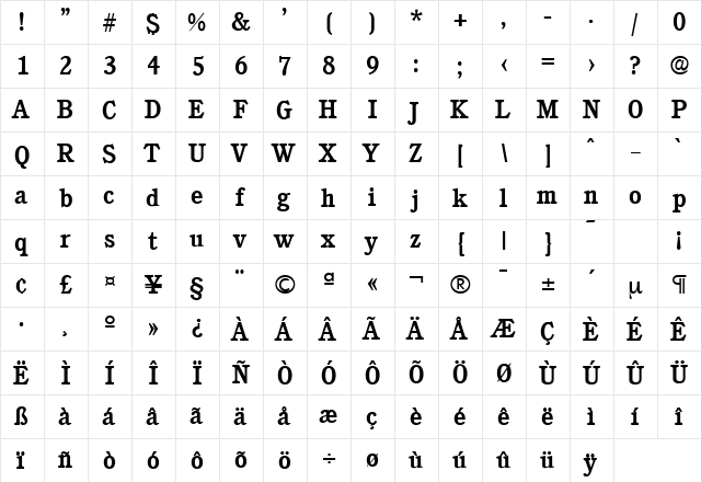 Calgary-Serial-Medium Regular  glyph index