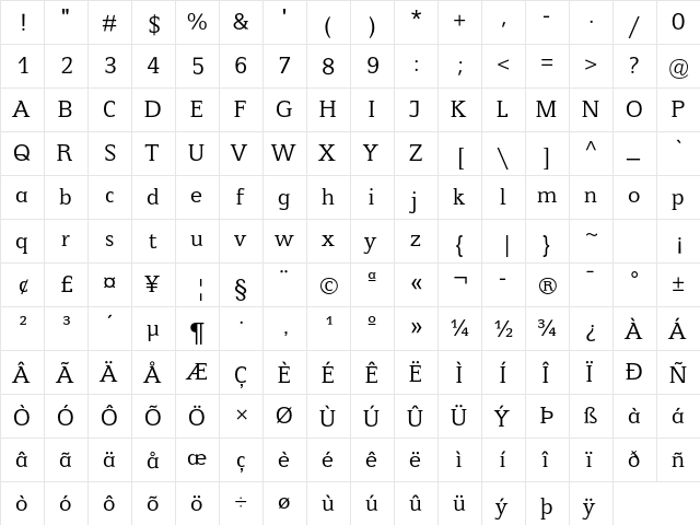 Jeunesse Slab Std Regular  glyph index
