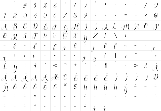 Haleigh Script Regular  glyph index
