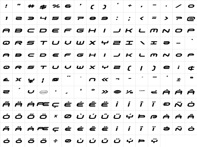 Omni Boy Italic Italic  glyph index