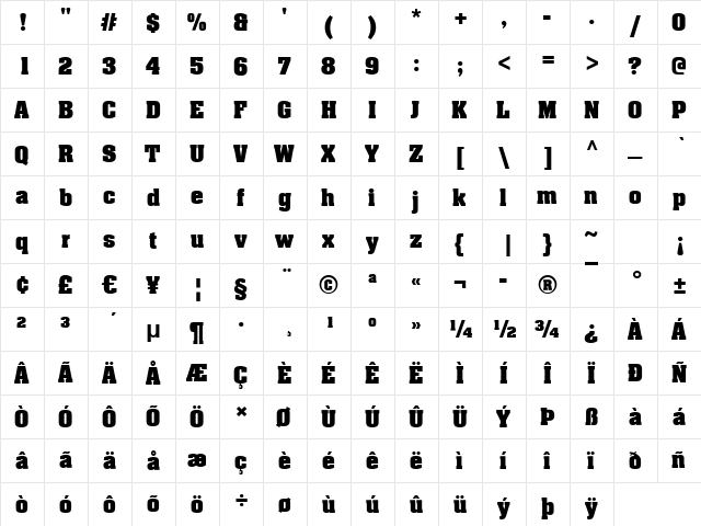 Aargau Bold  glyph index