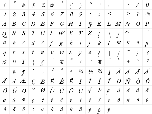 DTL Fleischmann Regular  glyph index