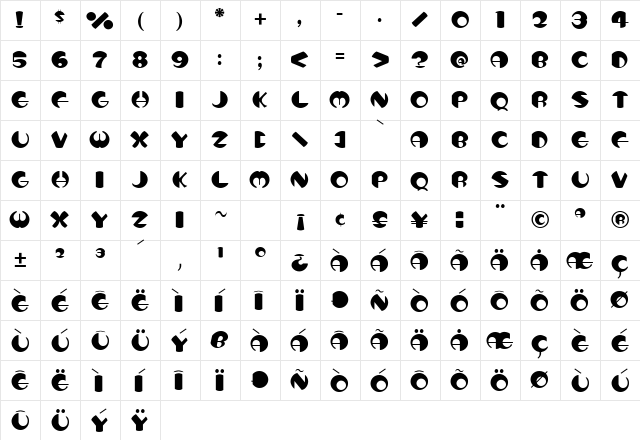 Toto Normal  glyph index