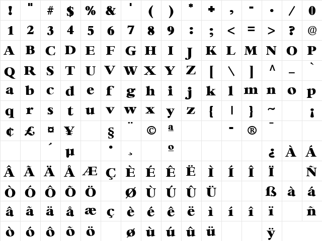 Heather Regular  glyph index