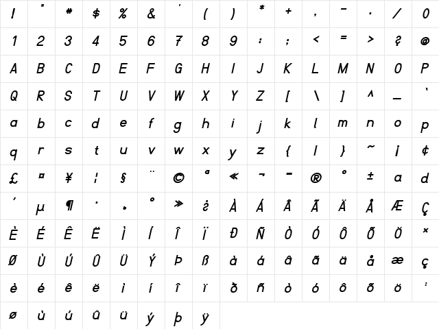 Fibel Nord Bold Italic  glyph index