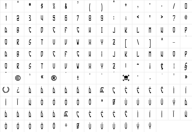 Tradizione Slim Regular  glyph index