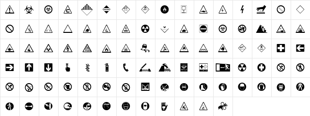 Hazard Signs Regular  glyph index