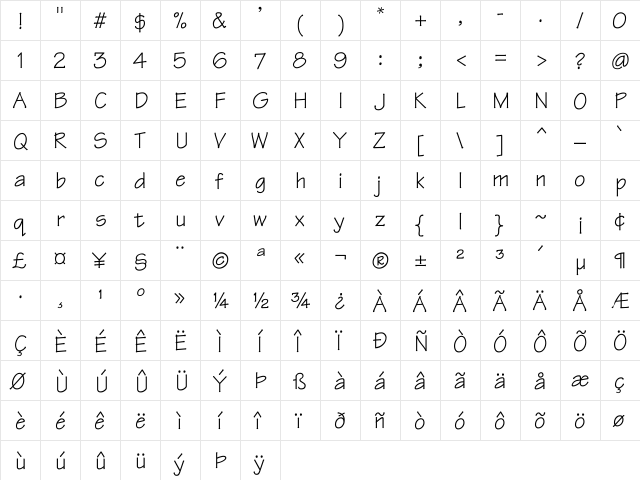 Architect Bold  glyph index