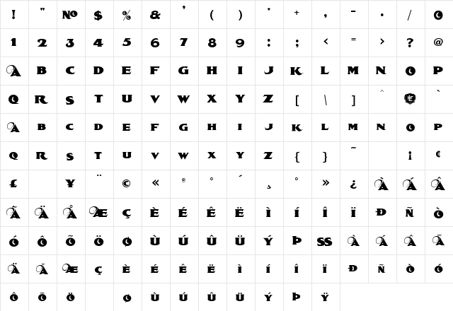 LHF Spurred Egyptian Regular  glyph index