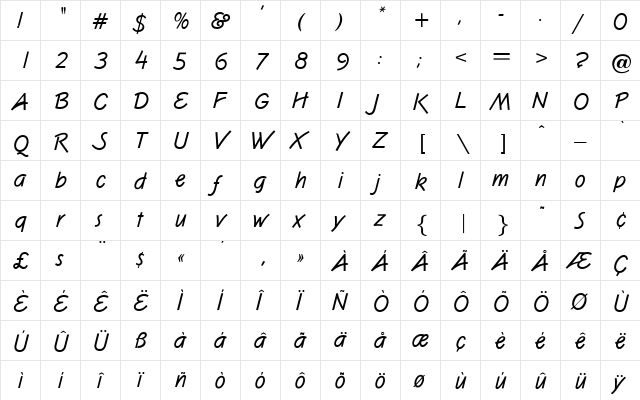 OPTIBlizzard Medium  glyph index
