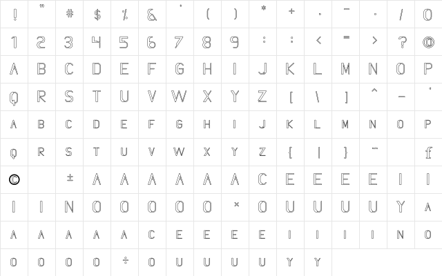 Slang Outfit Outline  glyph index