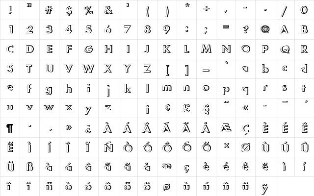 FuturaTDemRe1 Regular  glyph index