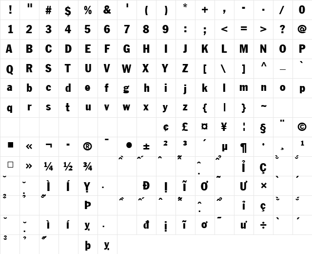 VNI-Franko Normal  glyph index