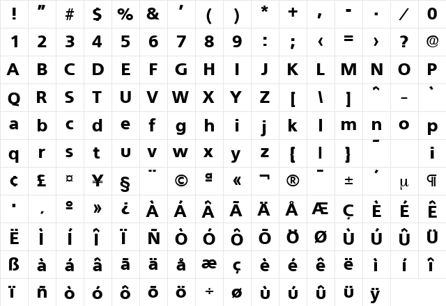 Quebec-Serial-Heavy Regular  glyph index