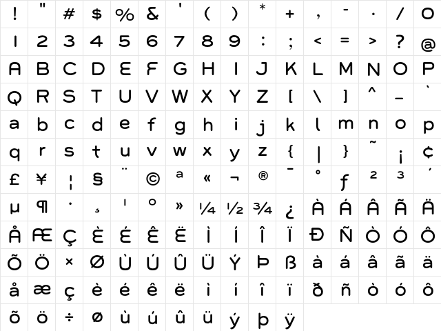 Grover Regular  glyph index