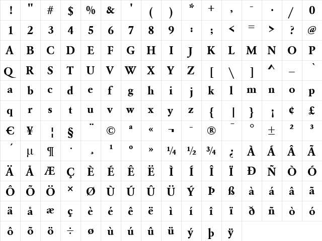 LionelBecker Bold  glyph index
