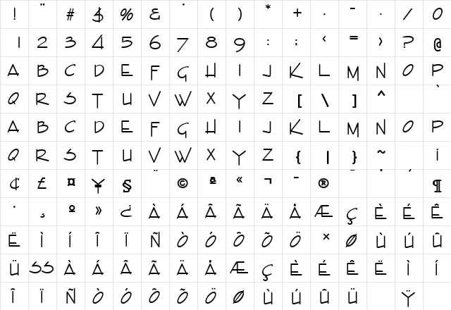 Entebbe Regular  glyph index