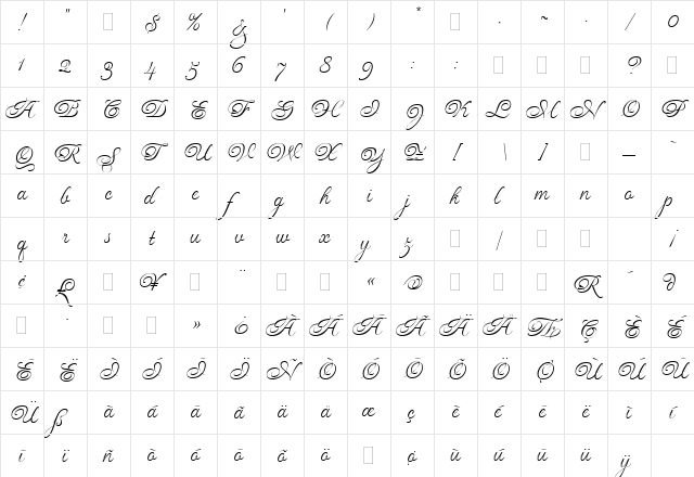 Gravura LET Regular  glyph index