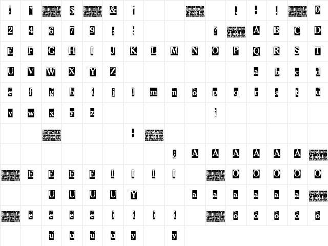 Imprenta Gonzales Regular  glyph index