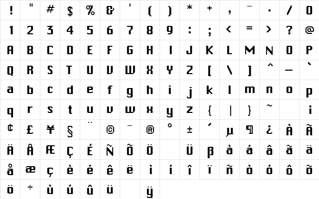 ChiTown Regular  glyph index