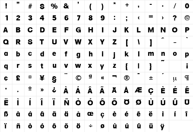 Formula-Serial-ExtraBold Regular  glyph index
