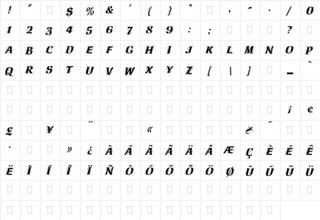 Hazel Plain  glyph index