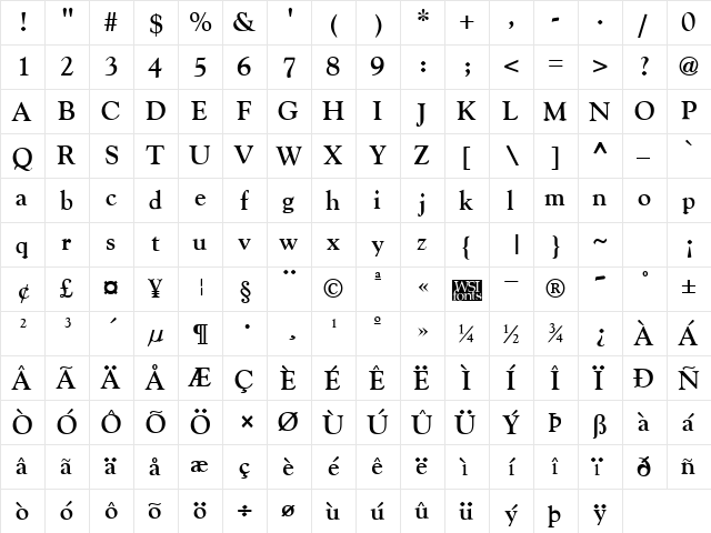 Gilde Bold  glyph index