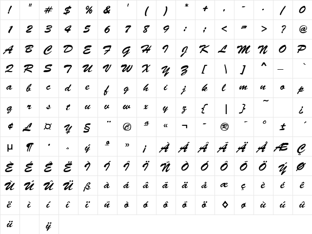 TOMASO Regular  glyph index