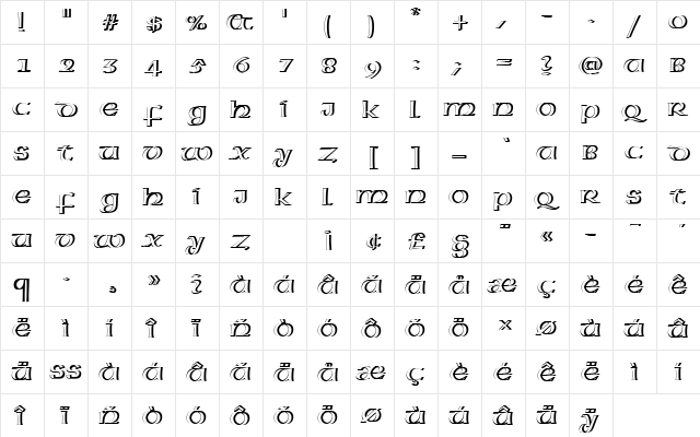 AmericanUncDRe1 Regular  glyph index