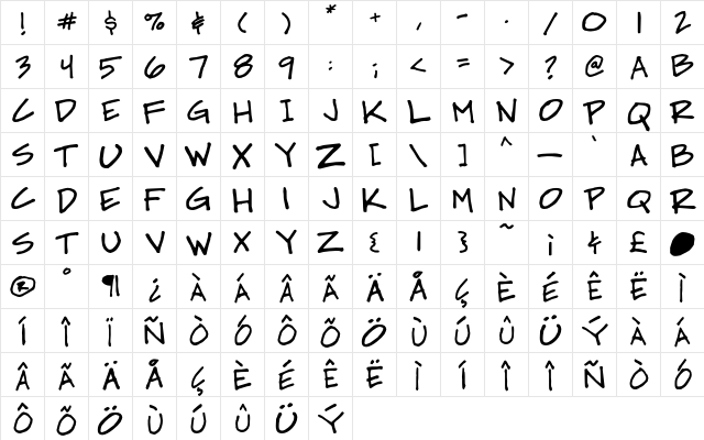 MrWalters Regular  glyph index