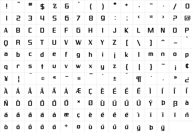 SF Proverbial Gothic Extended Regular  glyph index