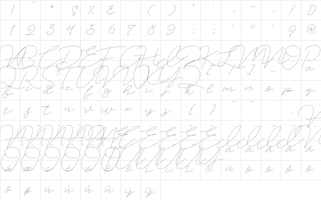 Jet Seat Script Regular  glyph index
