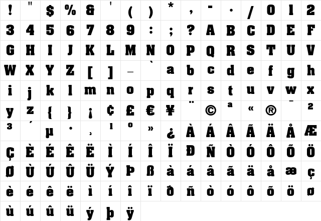 Aachen LT Bold  glyph index