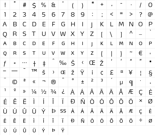 MaxLF-LightSC Regular  glyph index