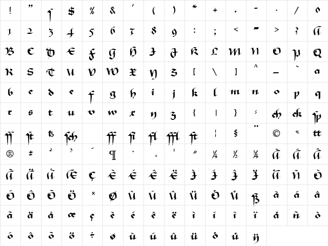 MA GKursiv1 DB Normal  glyph index