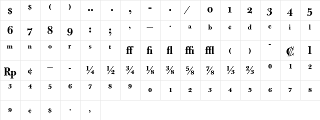 Bulmer MT Bold Expert  glyph index