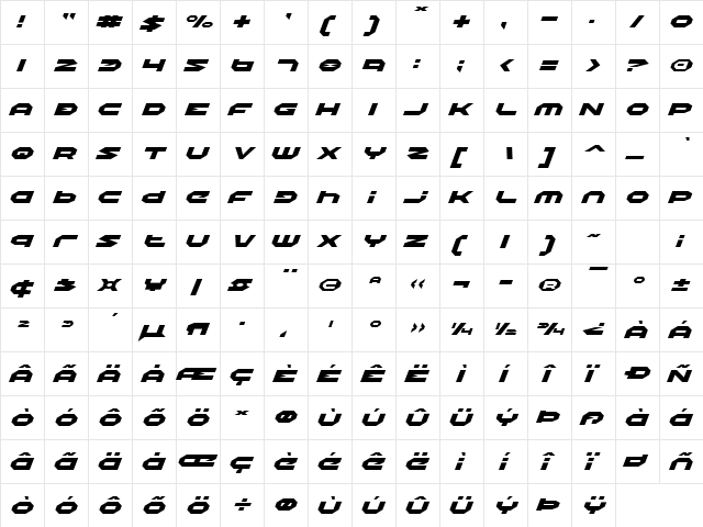 Halo Expanded Italic Italic  glyph index