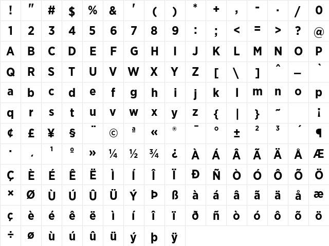 Gotham Narrow Bold  glyph index