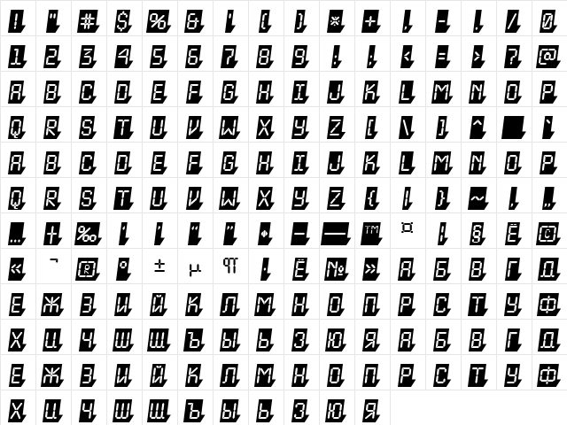 a_LCDNova3DCmObl Regular  glyph index