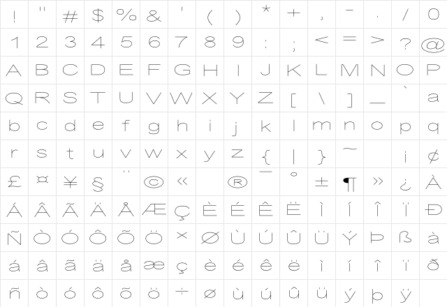Desolator Ultralight  glyph index