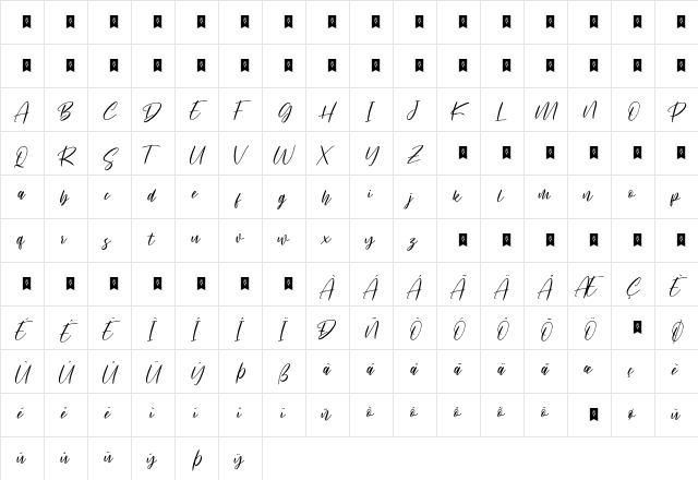 Shalsa Bella Regular  glyph index
