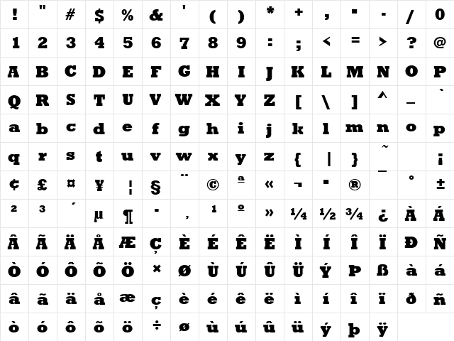 URWRogulusT Bold  glyph index