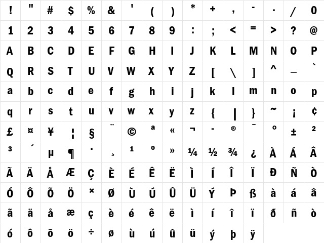 ITC Franklin Gothic Demi Condensed  glyph index