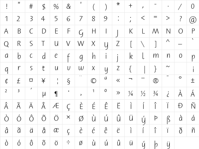 ABC Schrift Eins EF Regular Regular  glyph index