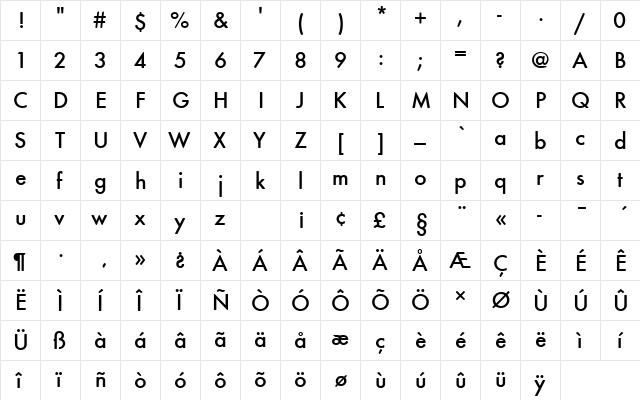 FuturaTMedRo1 Regular  glyph index