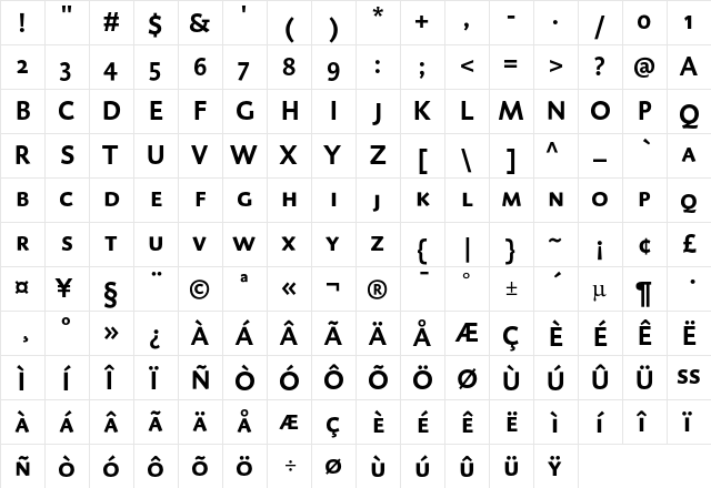 DTL Caspari T Caps Bold  glyph index