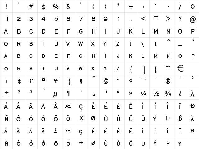 ChiselCondensed Bold  glyph index