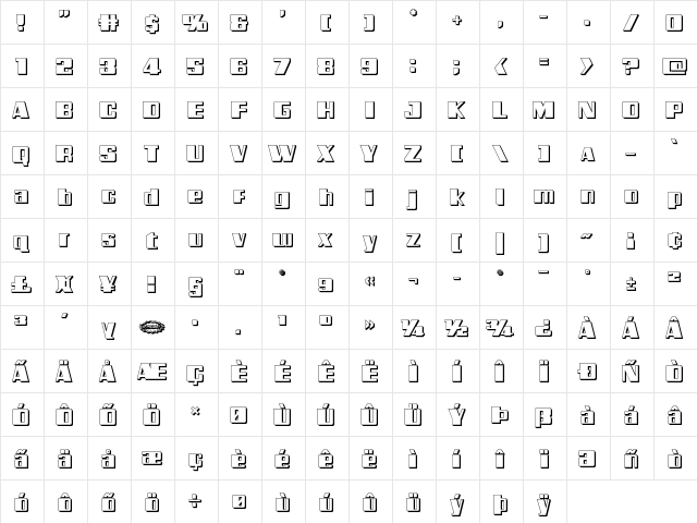 Galactic Storm 3D Regular  glyph index