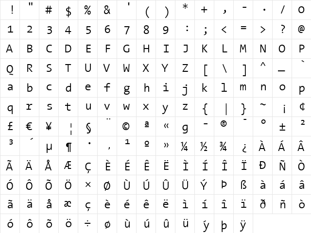 TheSans Mono Light  glyph index